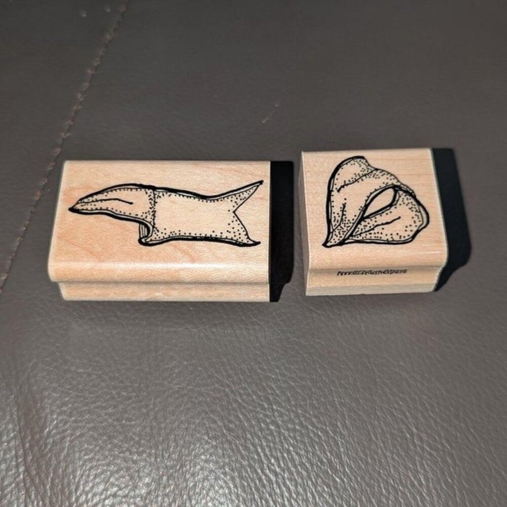 NEW Annette Allen Watkins 1993 Set of 2 Scarf Bandana Wood Mounted Rubber Stamps